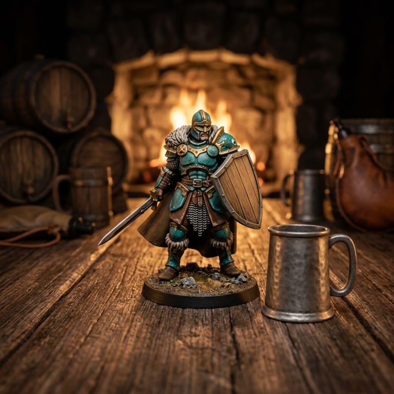 A painted miniature in a warm tavern scene